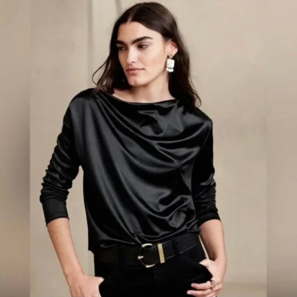 Banana Republic Black Satin One Shoulder Top
